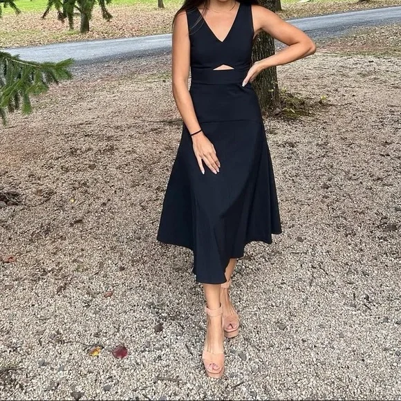 Theory Black Sheath Midi Dress V-Neck Sleeveless - Picture 1 of 4